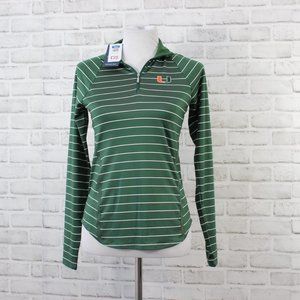 Cutter & Buck University of Miami Green Striped Long Sleeve Tee